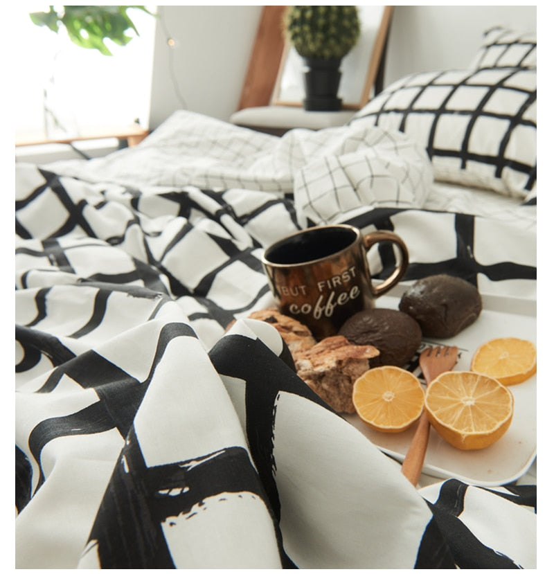 Bedding Set 100% Cotton (Black And White)